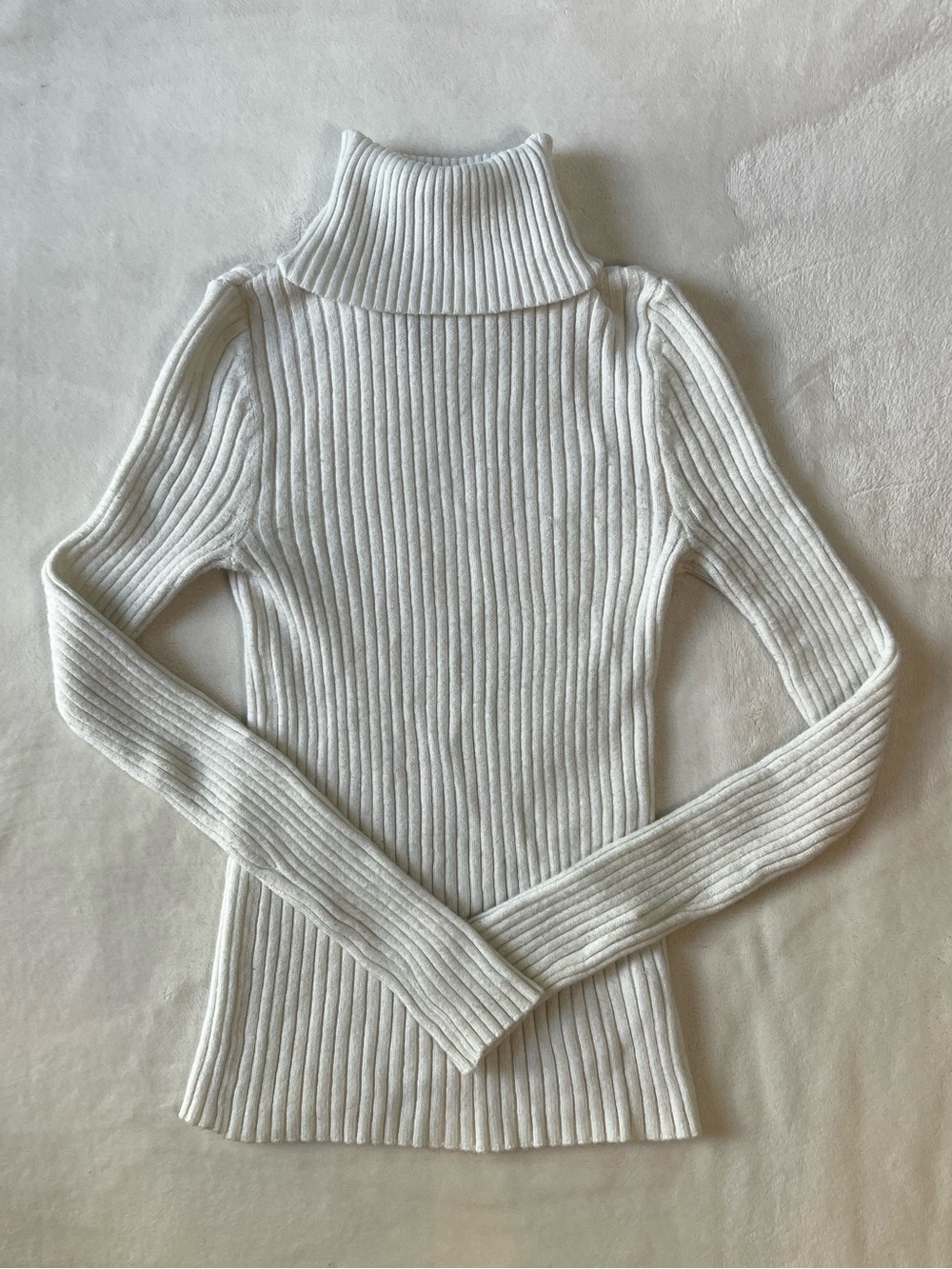 White Ribbed Express Turtleneck Sweater